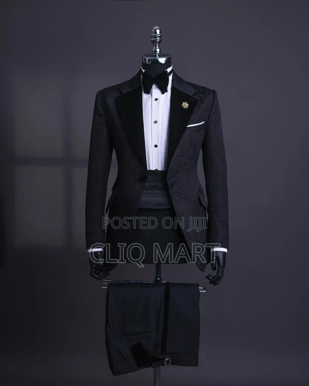 Charcoal Black Tuxedo Suit – Premium Formal Wear With Velvet Details,