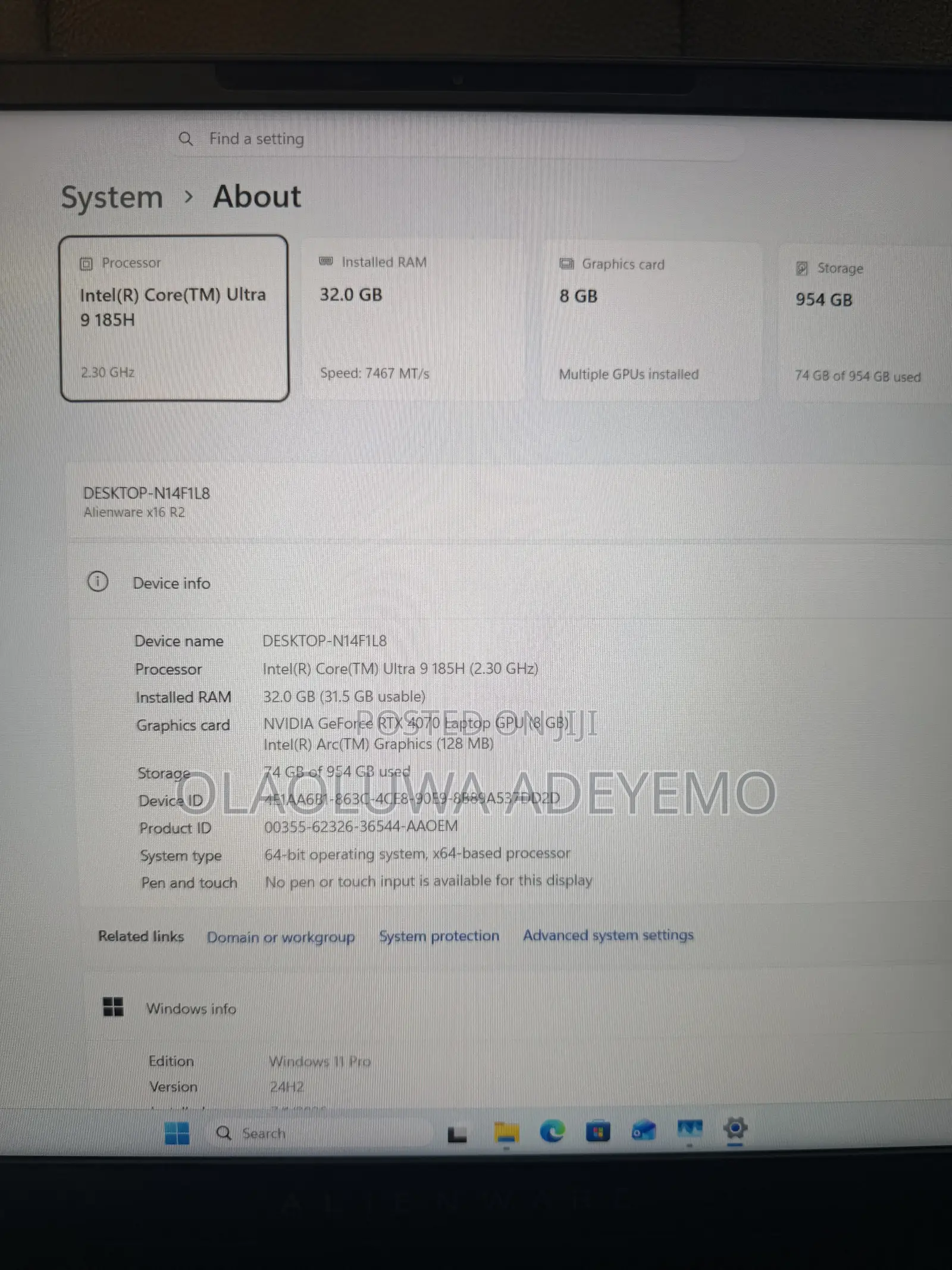 Laptop Dell Allienware M18 R1 32GB Intel Core Ultra 9 SSD 1T