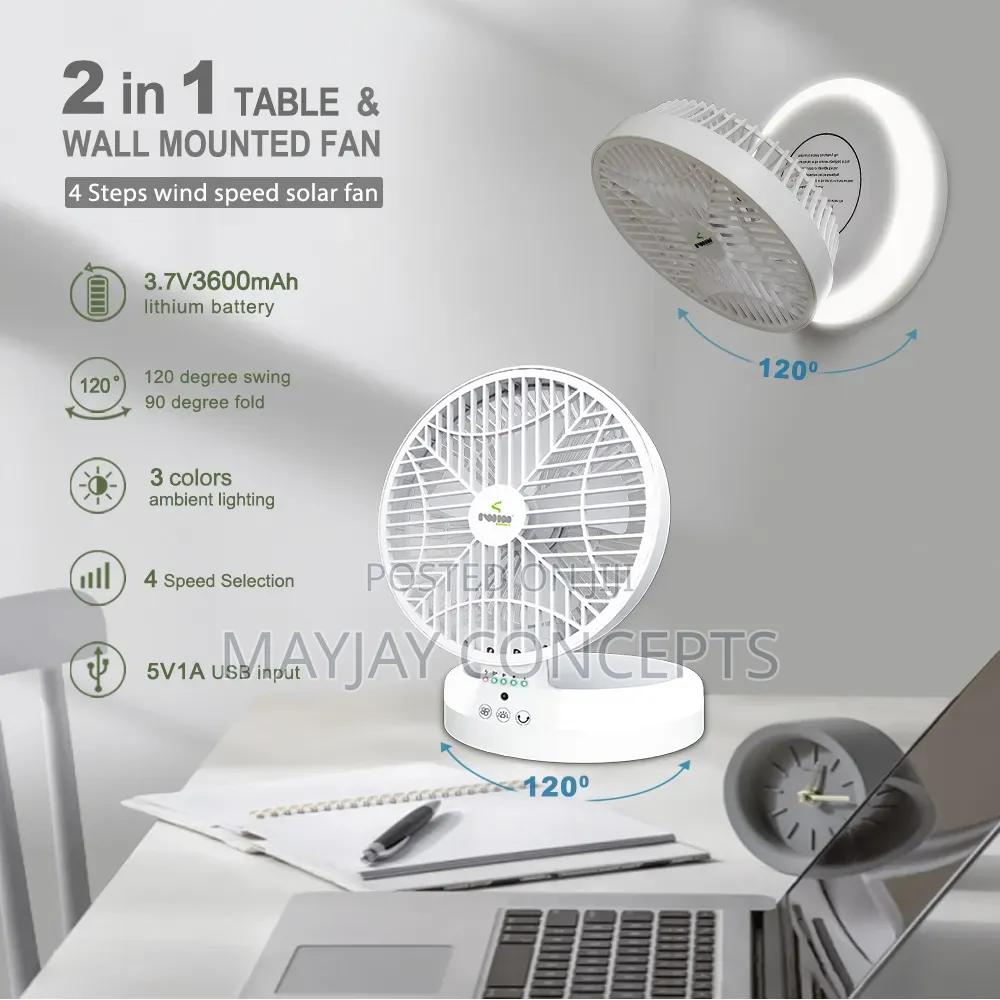 IWIN 8-Inch Rechargeable Fold Fan With Remote, LED Wall Mounting