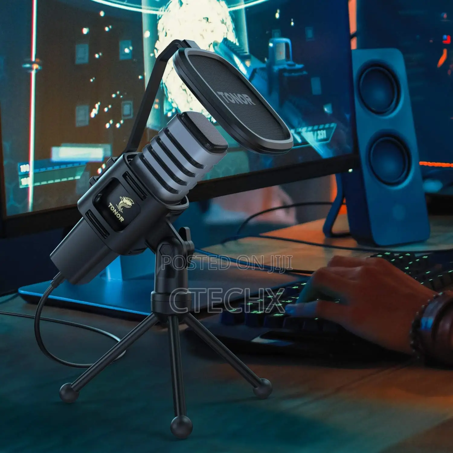 TONOR RGB USB Microphone, Cardioid Condenser Computer Mic With Stand