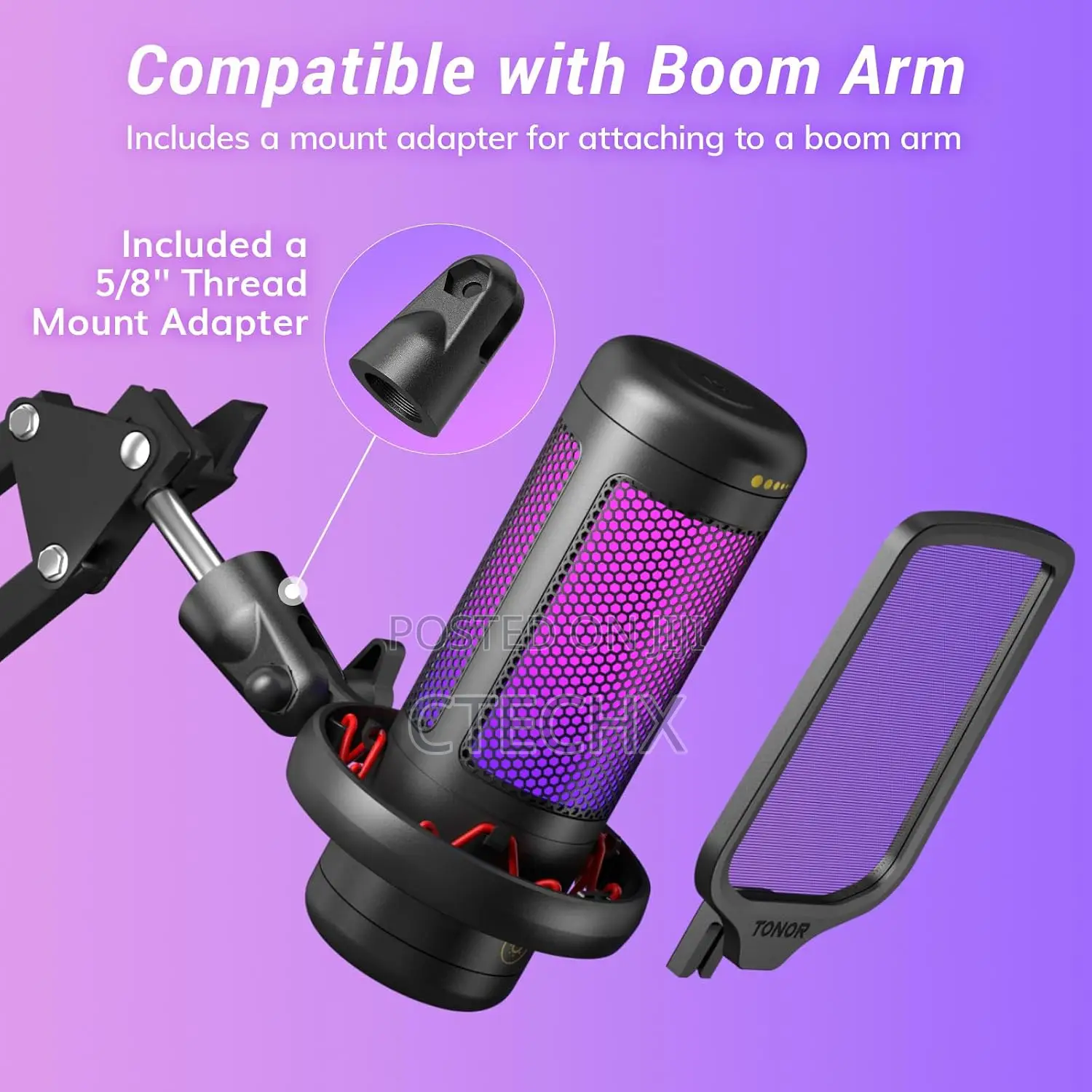 TONOR TC320 Gaming Microphone, USB Computer Mic With RGB Condenser Mic