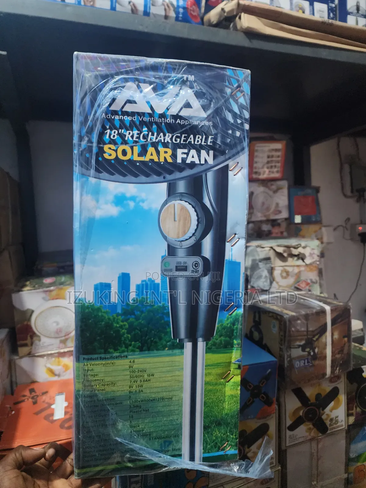 Ava 18”RECHARGEABLE SOLAR FAN + Free Solar Panel and USB Port