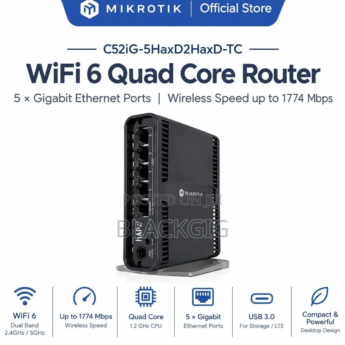 Mikrotik C52iG-5HaxD2HaxD-Tc hAP Ax2 Gigabit Dual Band VPN Router Wifi