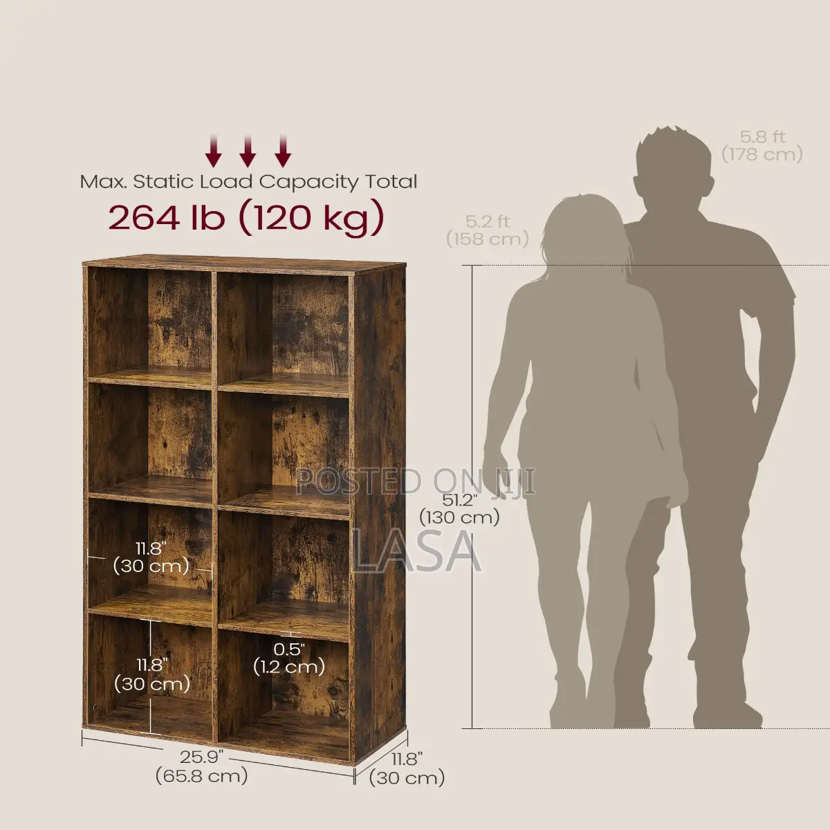 8 Cube Bookcase Storage Shelf Freestanding Vintage Brown