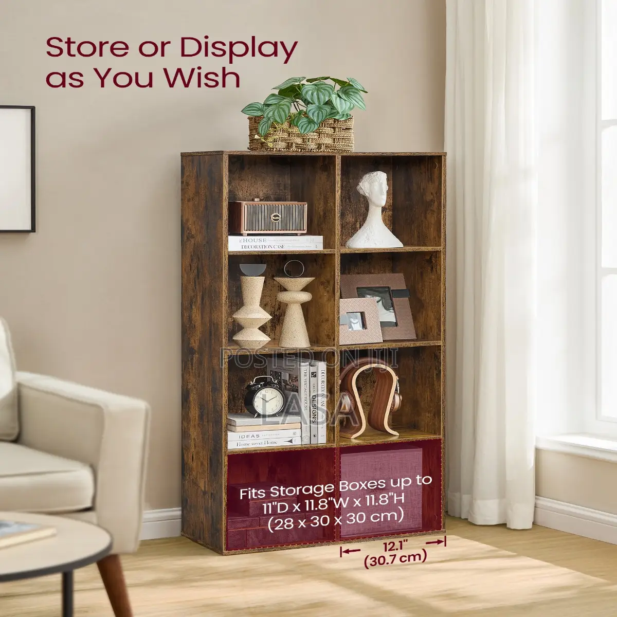 8 Cube Bookcase Storage Shelf Freestanding Vintage Brown