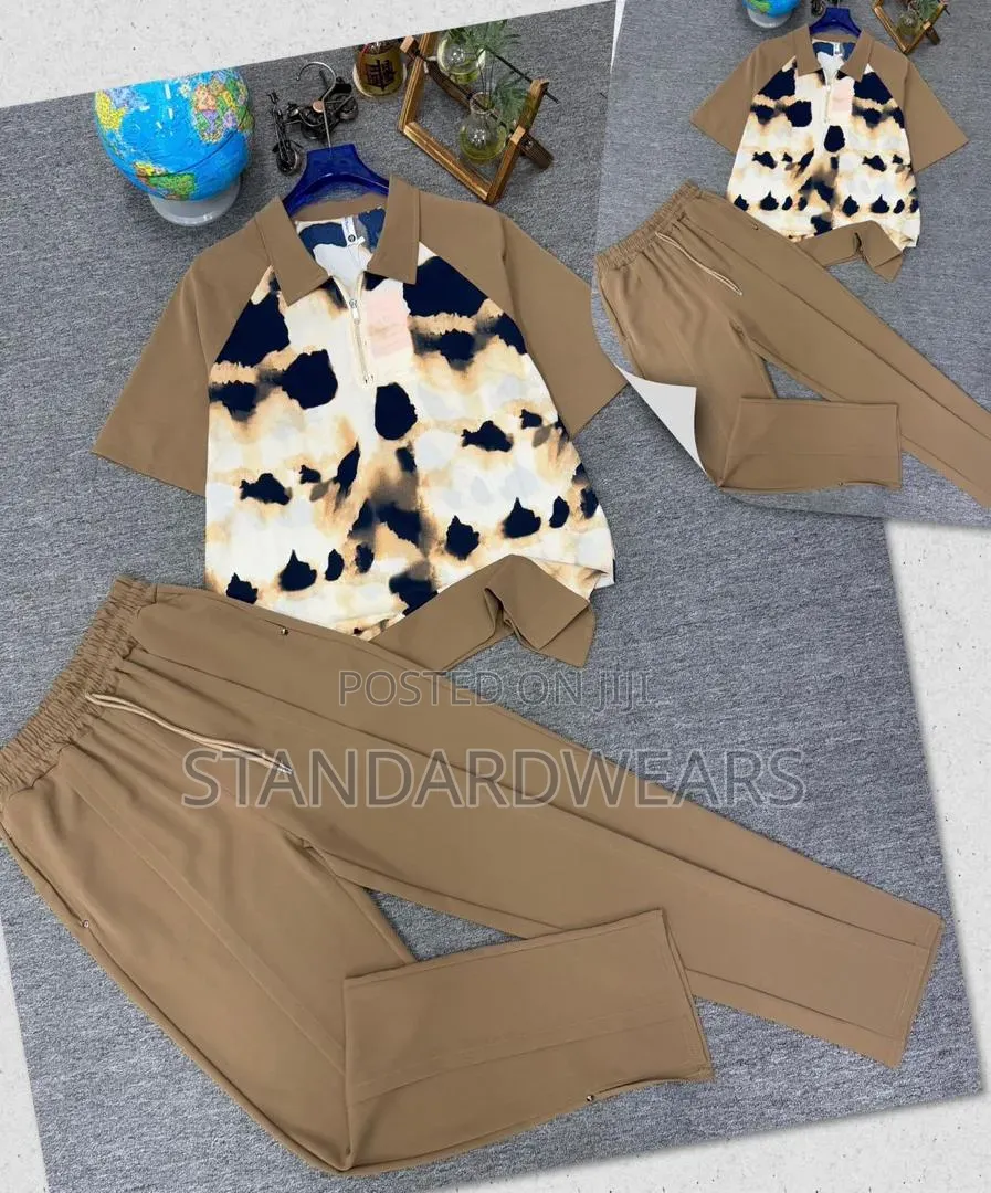 Men's Two-Piece Set – Zip Polo Shirt Straight Trousers