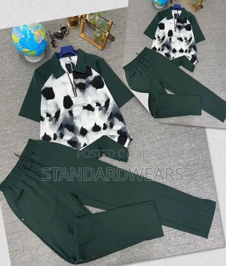 Men's Two-Piece Set – Zip Polo Shirt Straight Trousers