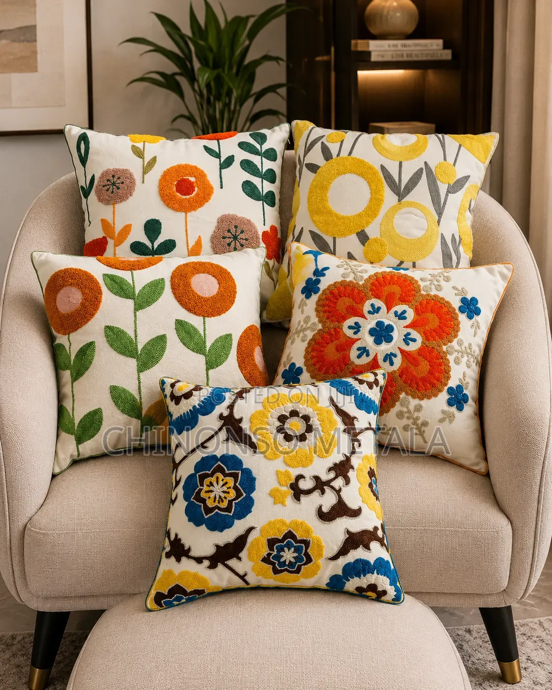Embroided Floral Throw Pillows
