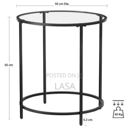Round Side Table - Glass Top Metal Frame Coffee Table - Black
