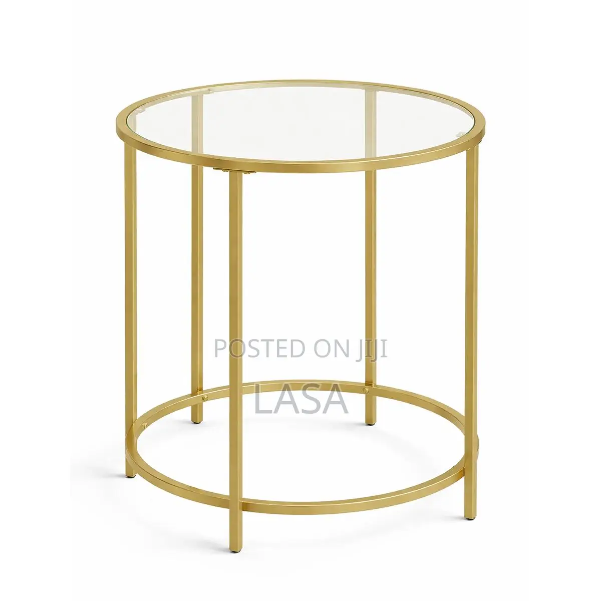 LASA Round Side Table - Glass Top Metal Frame Coffee Table -Gold