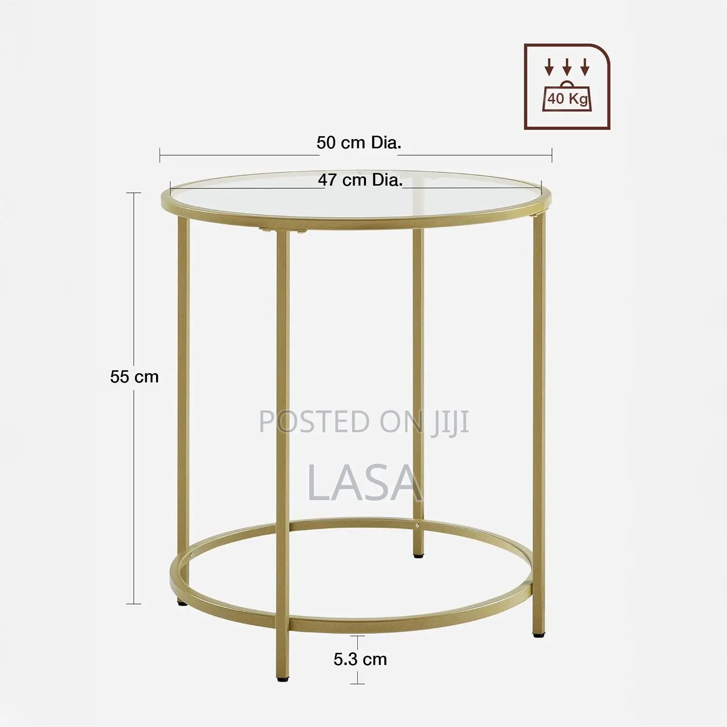 LASA Round Side Table - Glass Top Metal Frame Coffee Table -Gold