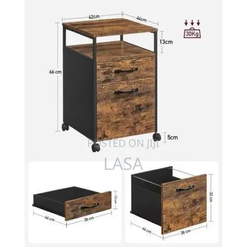 LASA Rolling File Cabinet 2-Drawer Office Storage With Open Shelf