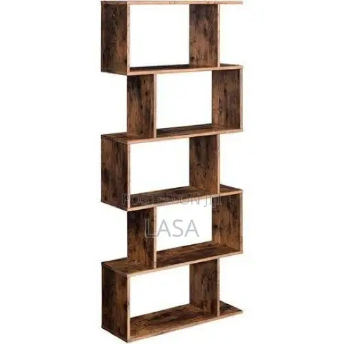 5-Tier Display Shelf Freestanding Bookcase Room Divider-Brown
