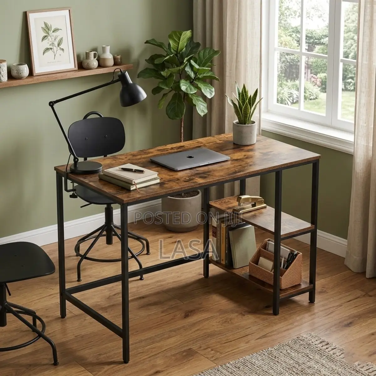 Modern Study Desk With Shelves - Brown and Black