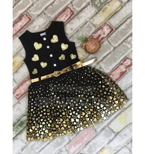 Black Kids Gown With Golden Design