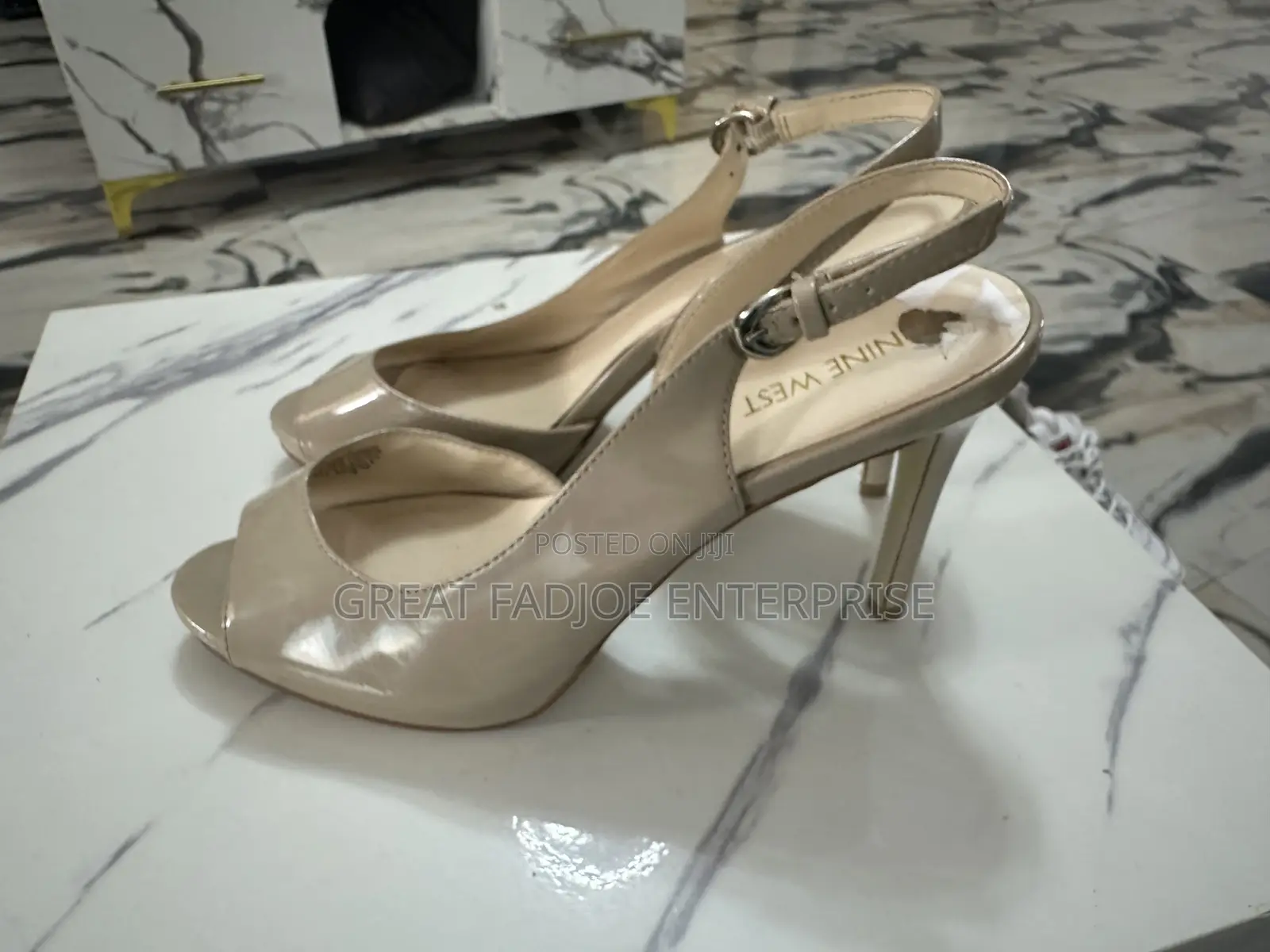 Elegant Nude Patent Slingback Heels