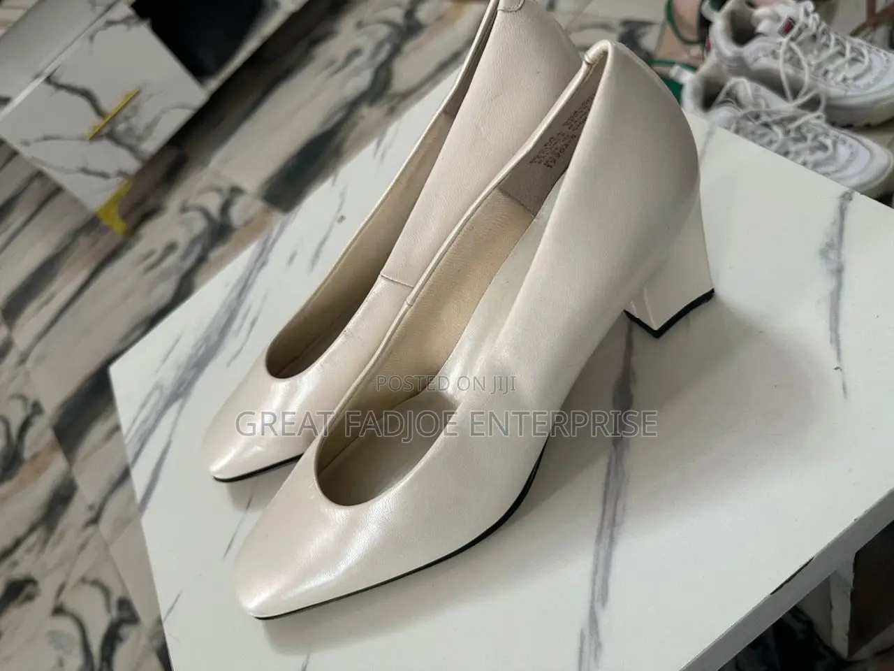 Elegant Cream Block-Heel Pumps