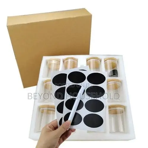 Glass Spice Jars Organizer Set Airtight Bamboo Lids Blackboard Labels
