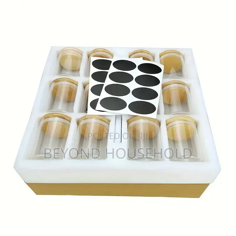 Glass Spice Jars Organizer Set Airtight Bamboo Lids Blackboard Labels