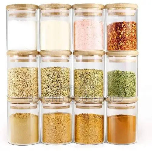 Glass Spice Jars Organizer Set Airtight Bamboo Lids Blackboard Labels