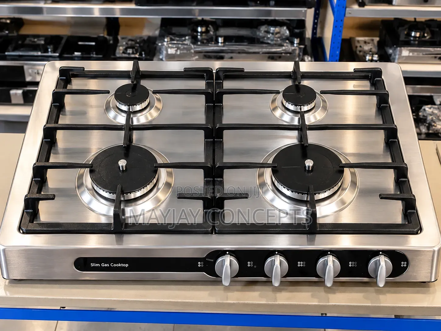 UK Used 4-Burner Slim Stainless Steel Gas Cooktop With Heavy Supports