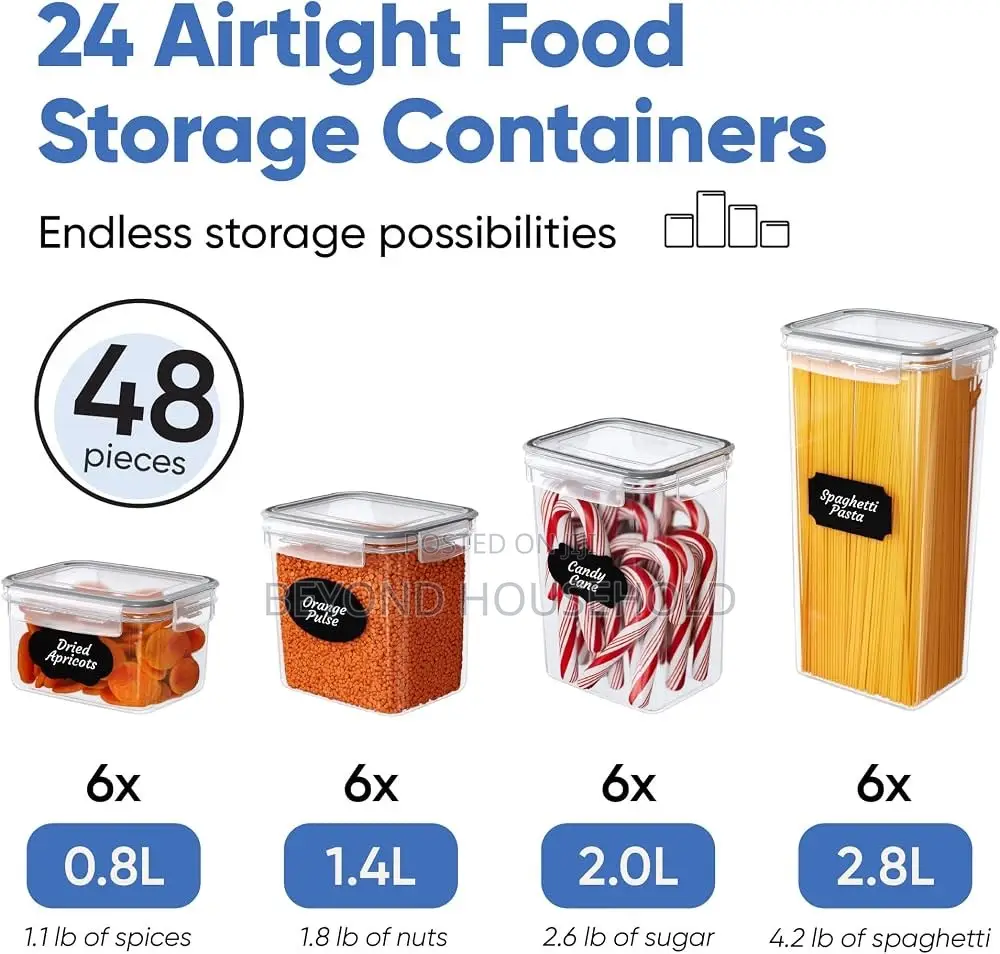 24 PCS Airtight Food Storage ContainerSet With Labels Measuring Spoons