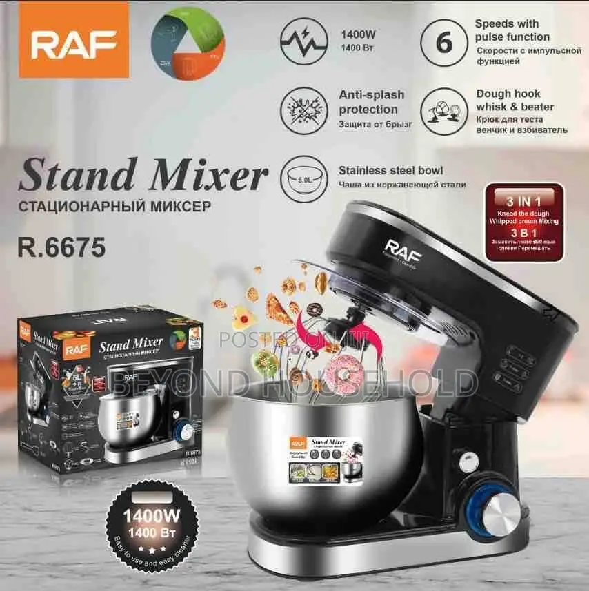RAF 400W 5.0L Stainless Steel Stand MixerModel R.6675 6 Speeds 3in1