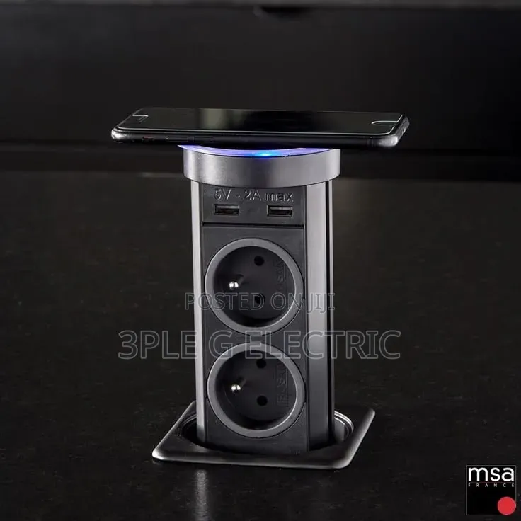 TV Console Island Pop Up Socket With USB and Wireless Charger