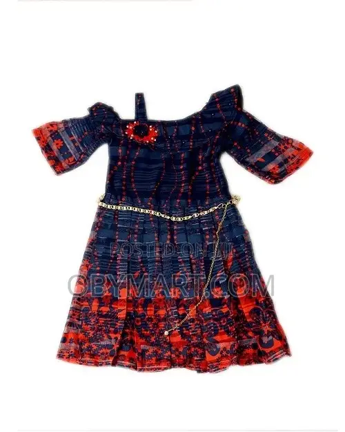 Blue Gown With Orange Design and Golden Chain Belt