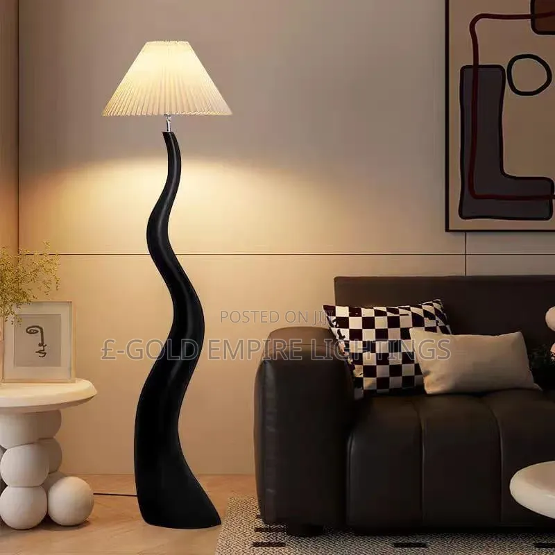 ModernLuxury FloorLamp _ Elegant Curved StandingLamp With Fabric Shade