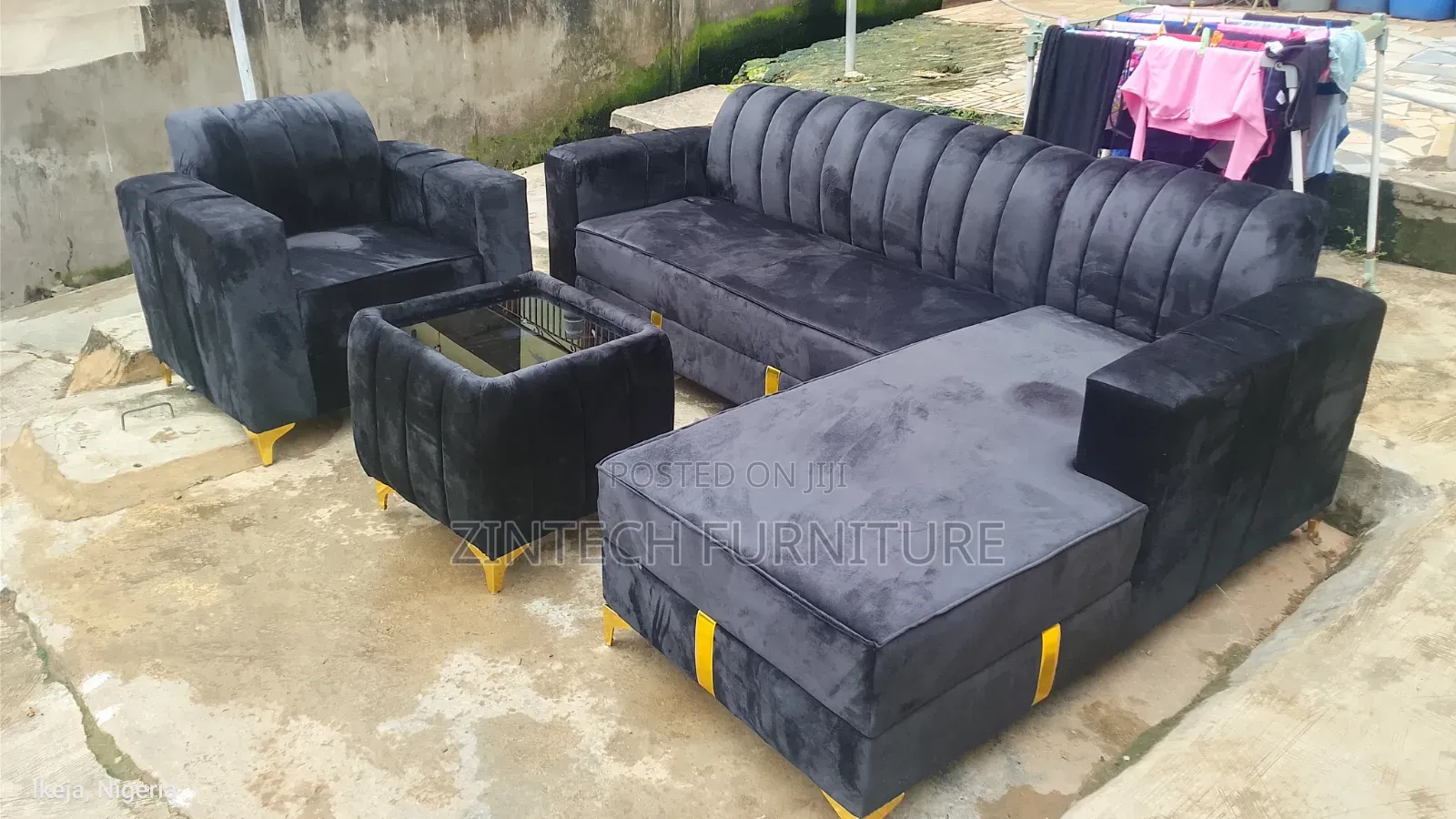 Super Classic Black Color L Shape Sofas and a Single Seater