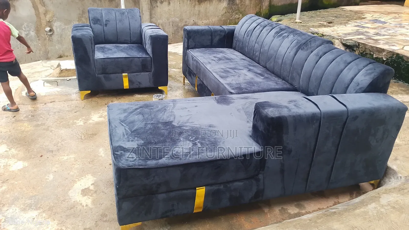 Professionally Made Gray L Shape Sofas and a Single Seater