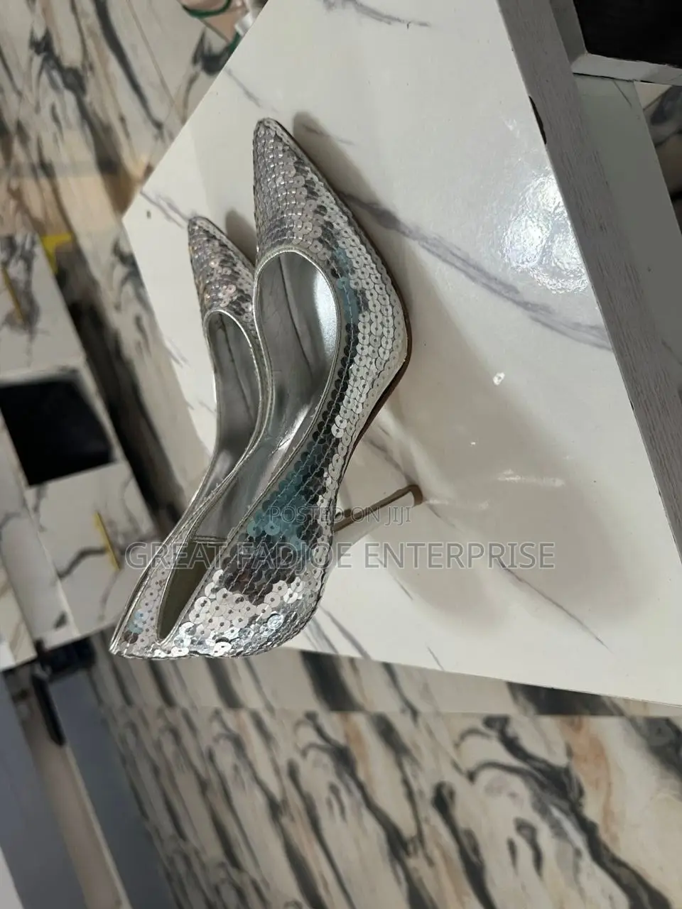 Silver Sequin Stiletto Pumps