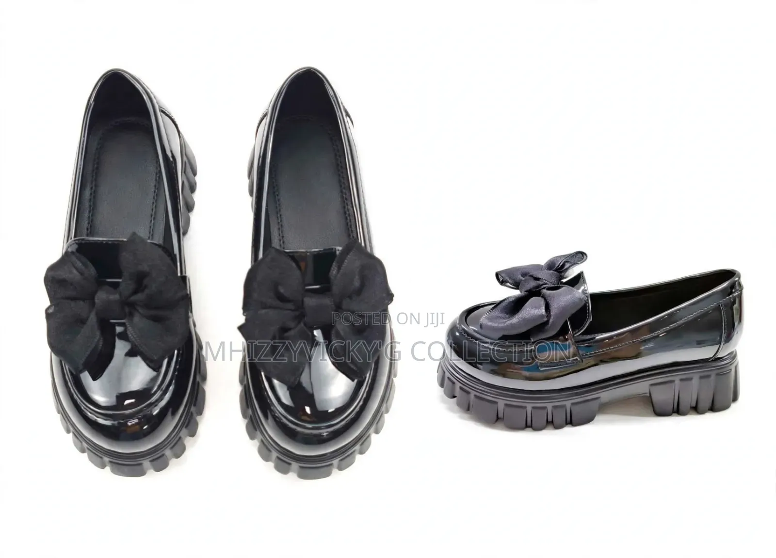 Girls Black Patent Leather Bow Loafers