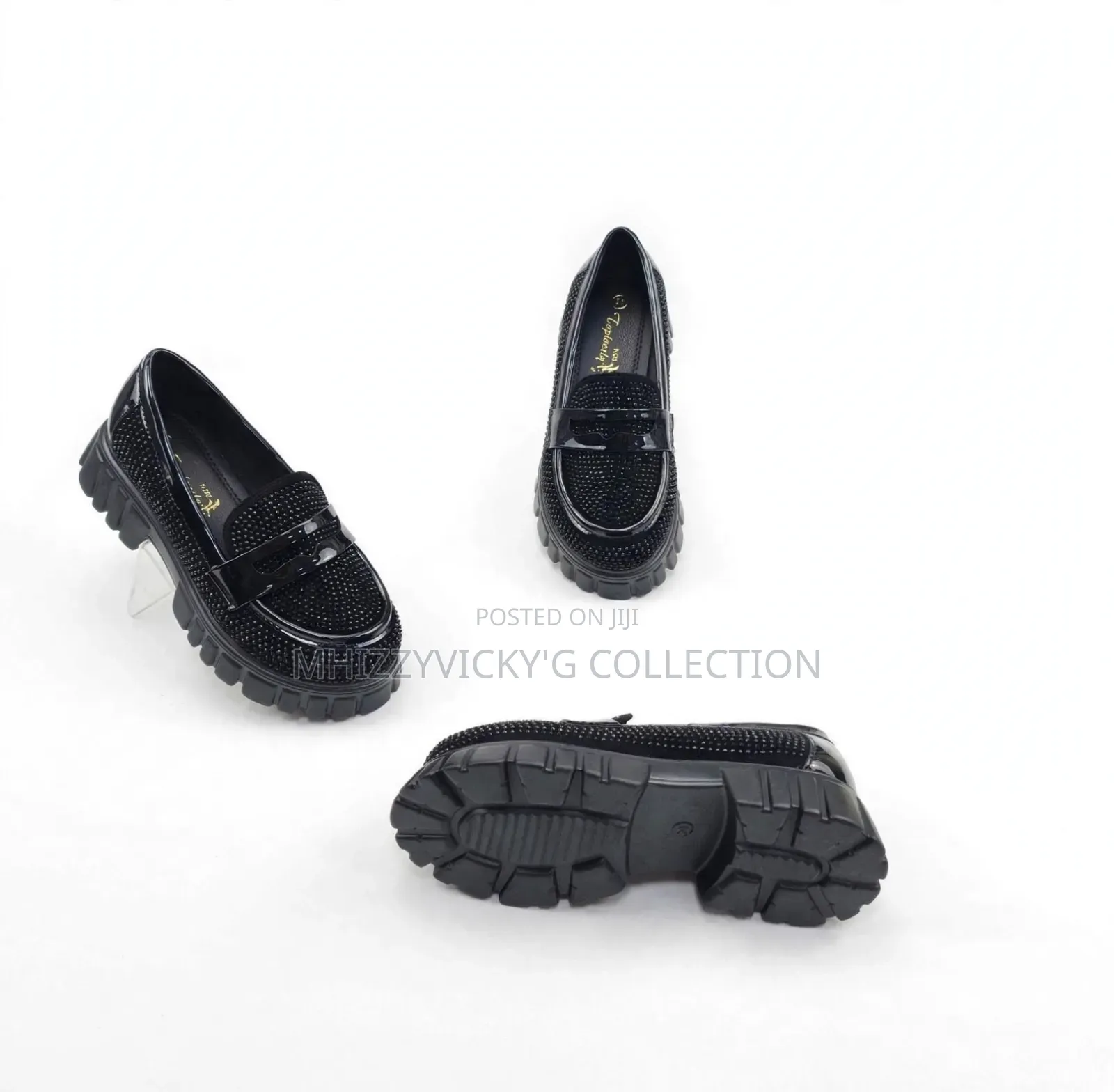Girls Rhinestone Studded Patent Loafers