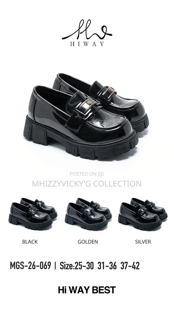 Girls Patent Leather Buckle Platform Loafers