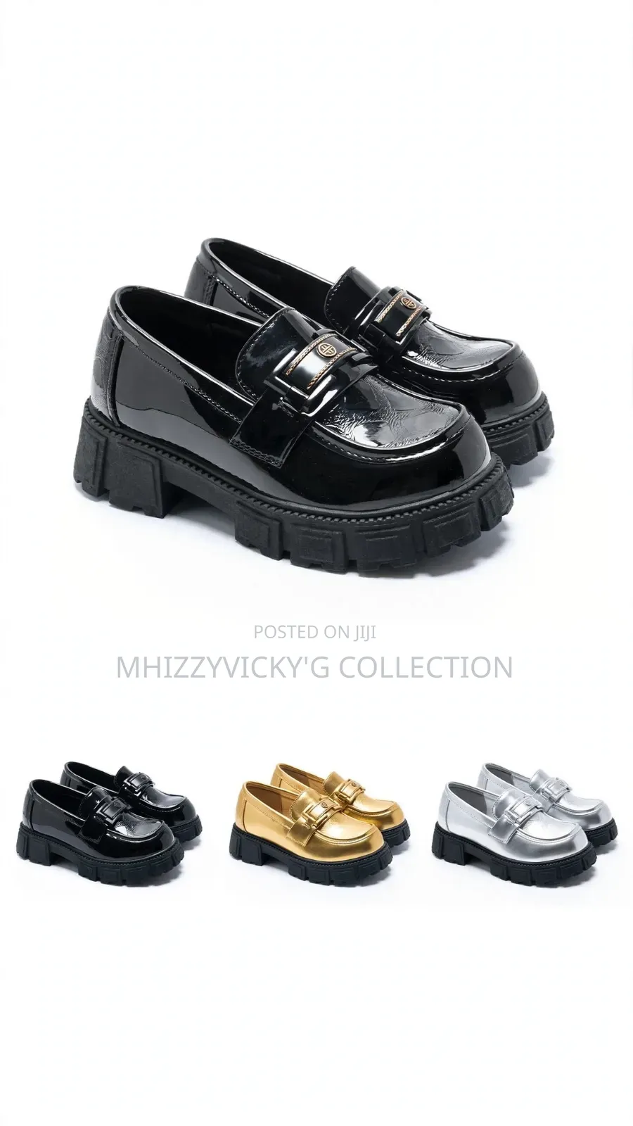 Girls Patent Leather Buckle Platform Loafers