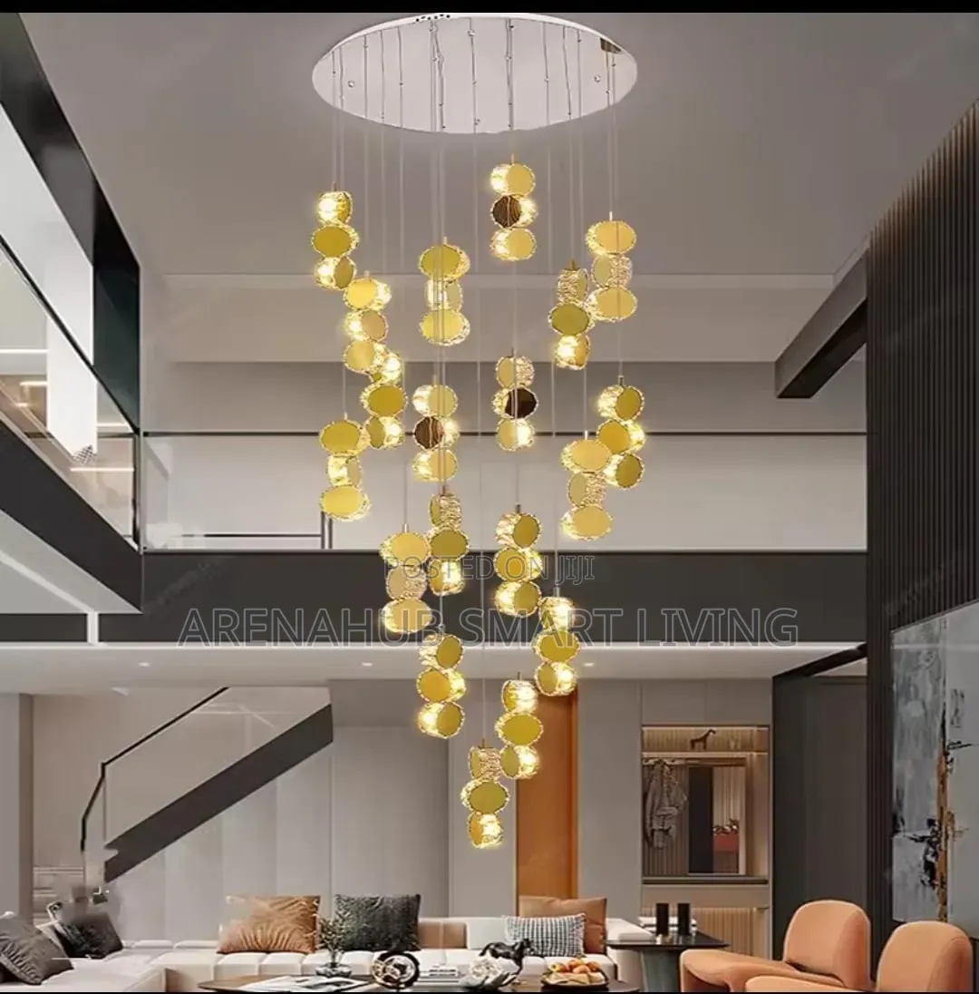 Modern Crystal LED Stair Chandelier Lights, Hanging Ceiling Lamp