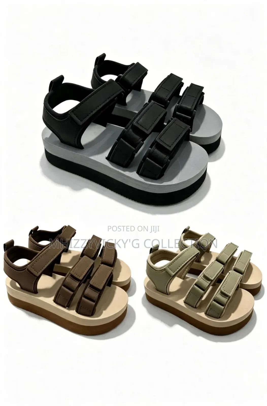 Girls Velcro Triple-Strap Platform Sandals -