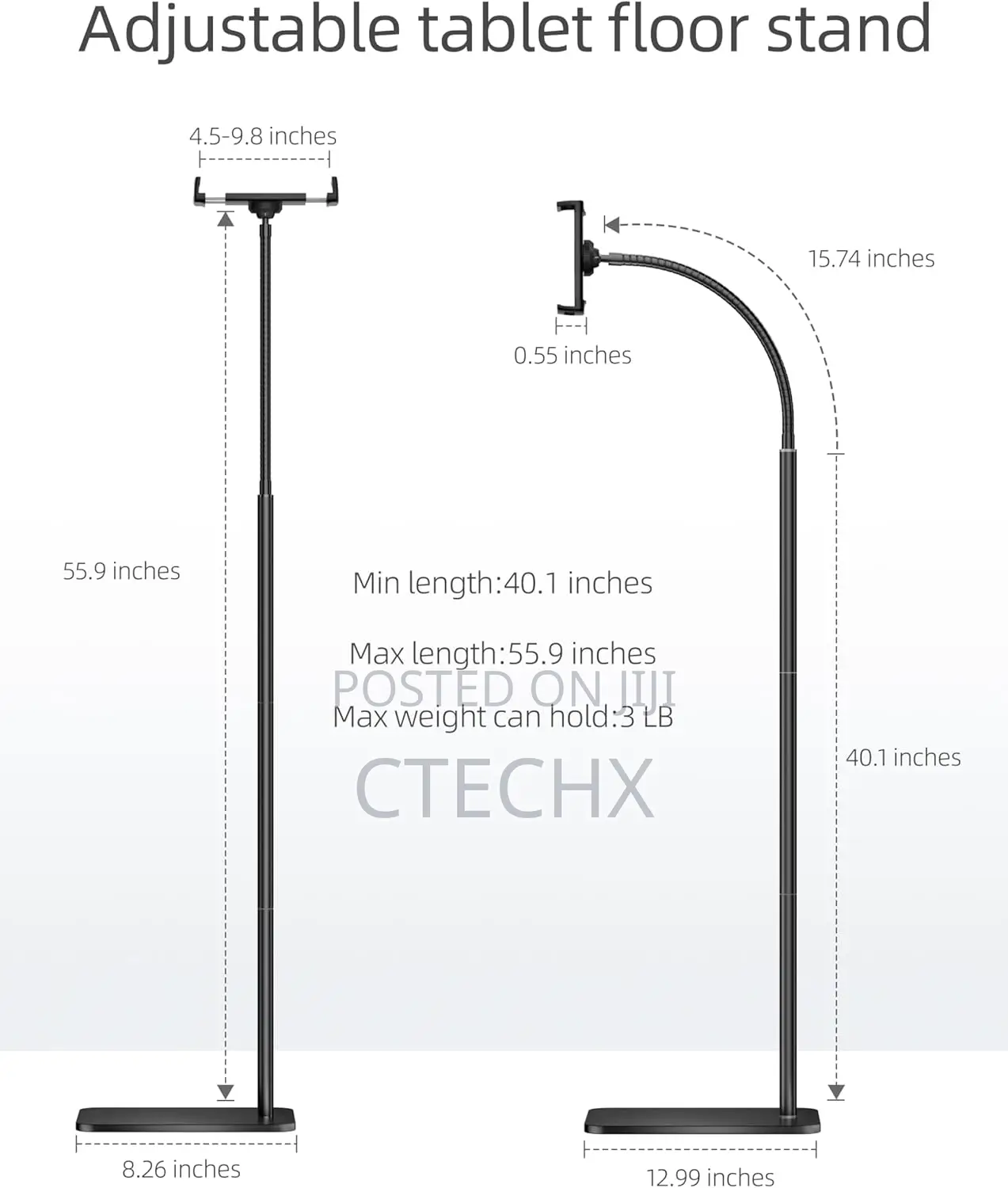 Adjustable Metal Tablet Phone Stand Flexible Gooseneck, (4.7''-13'')