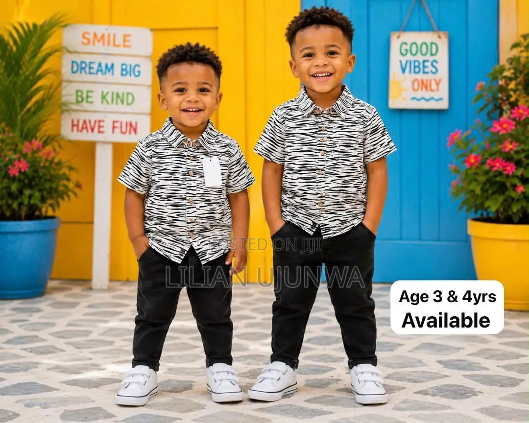 Boys 2pcs Set - Zebra Pattern Shirt + Black Jeans Age 3 4 Years