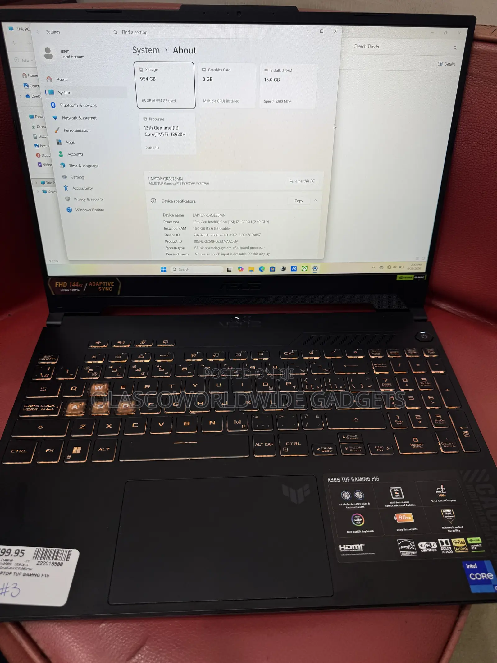 New Laptop Asus TUF Gaming A15 32GB Intel Core Ultra 7 SSD 1T