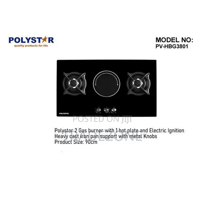 Polystar 2 Gas Burners 1 Hot Plate Hob PV-HBG3801