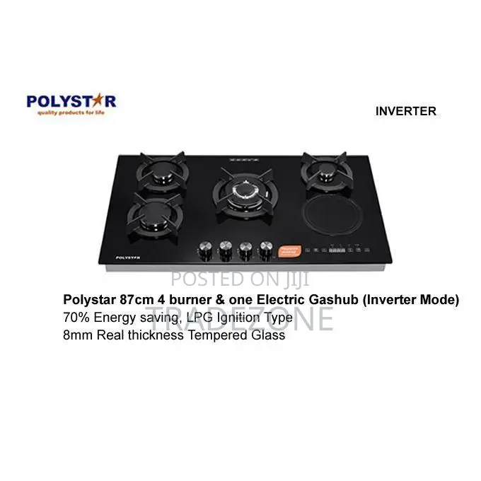 Polystar 90CM 4 Burner 1 Electric Built-in Gas Hob | PV-HBG804G1E