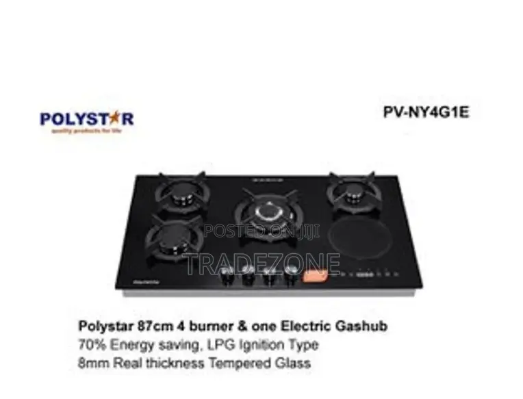 Polystar 90CM 4 Burner 1 Electric Built-in Gas Hob | PV-HBG804G1E