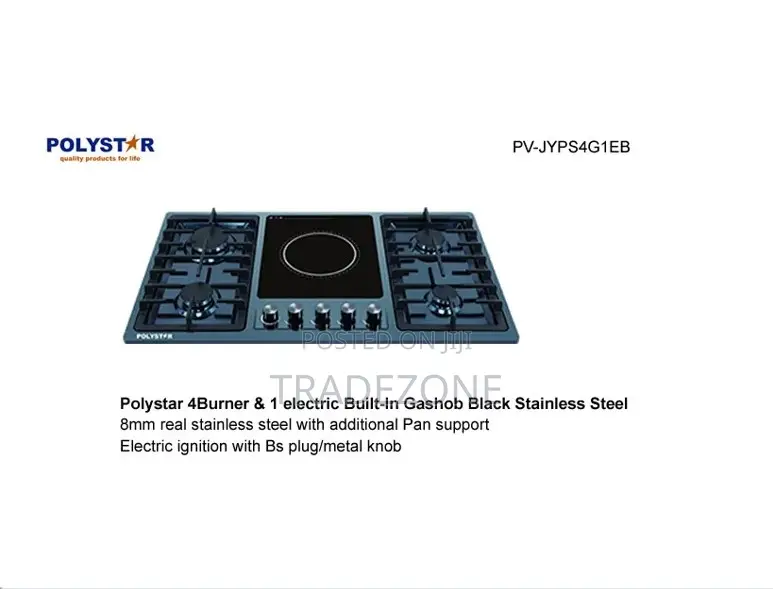 Polystar 90CM 4+1 Built-in Stainless Gas Hob | PV-JYPS4G1EB