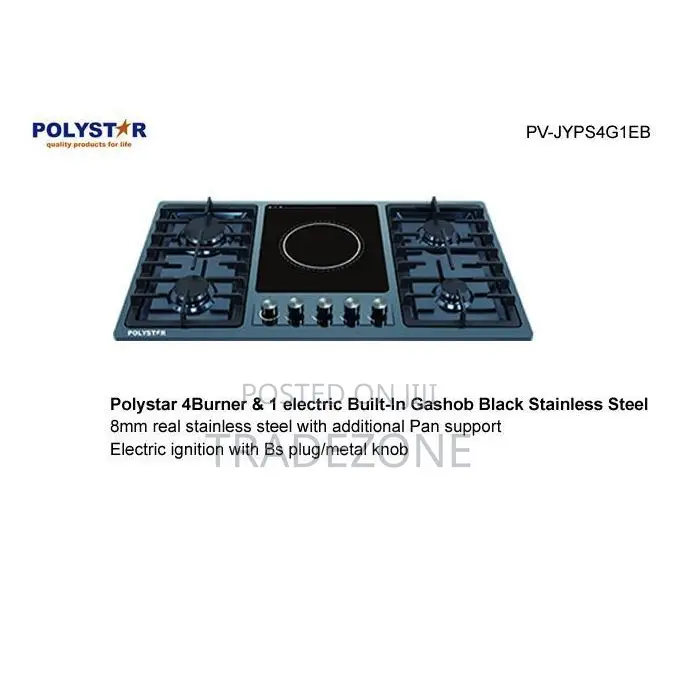 Polystar 90CM 4+1 Built-in Stainless Gas Hob | PV-JYPS4G1EB