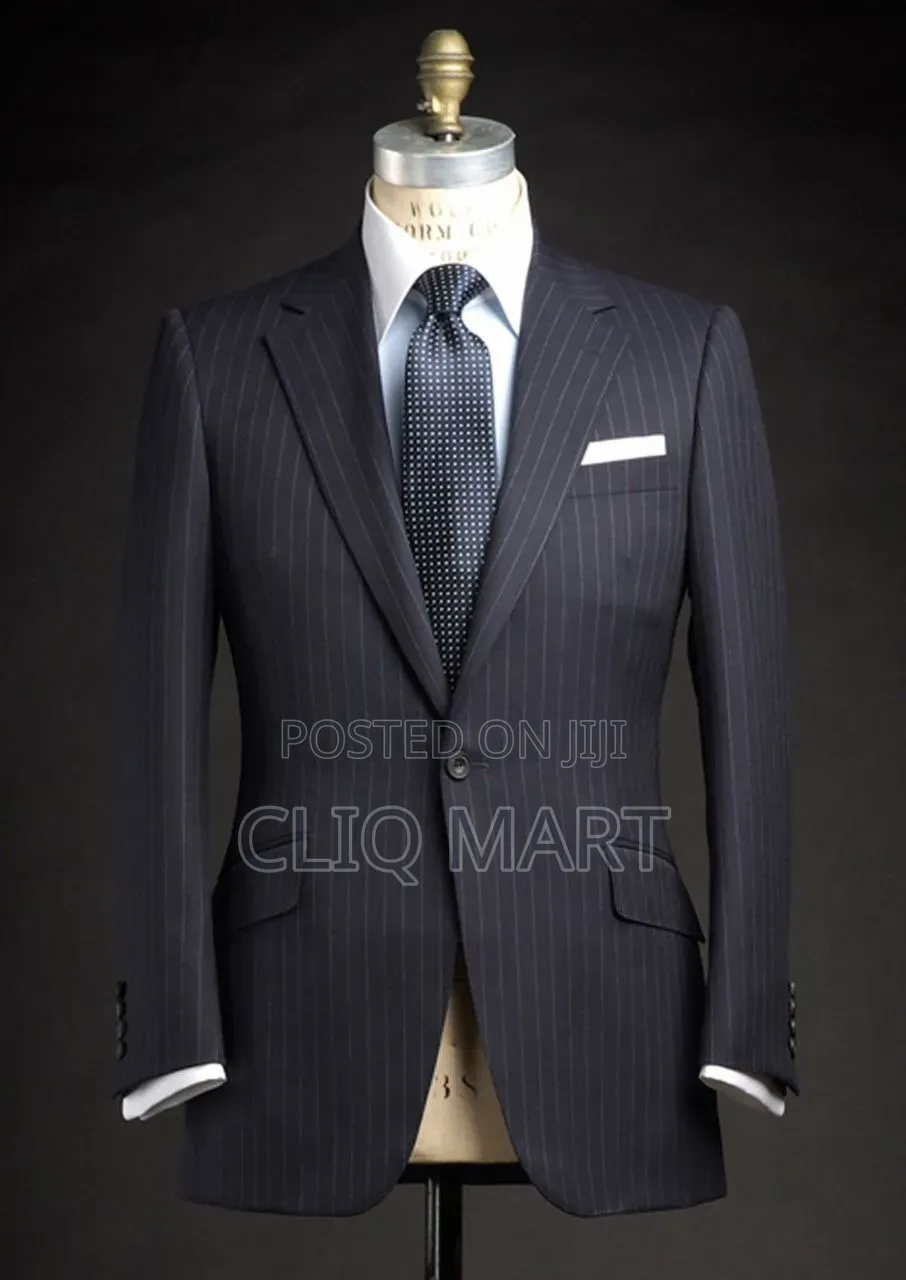 Grey Pinstripe Suit – Single-Breasted Notch Lapel, Handpicked Detail