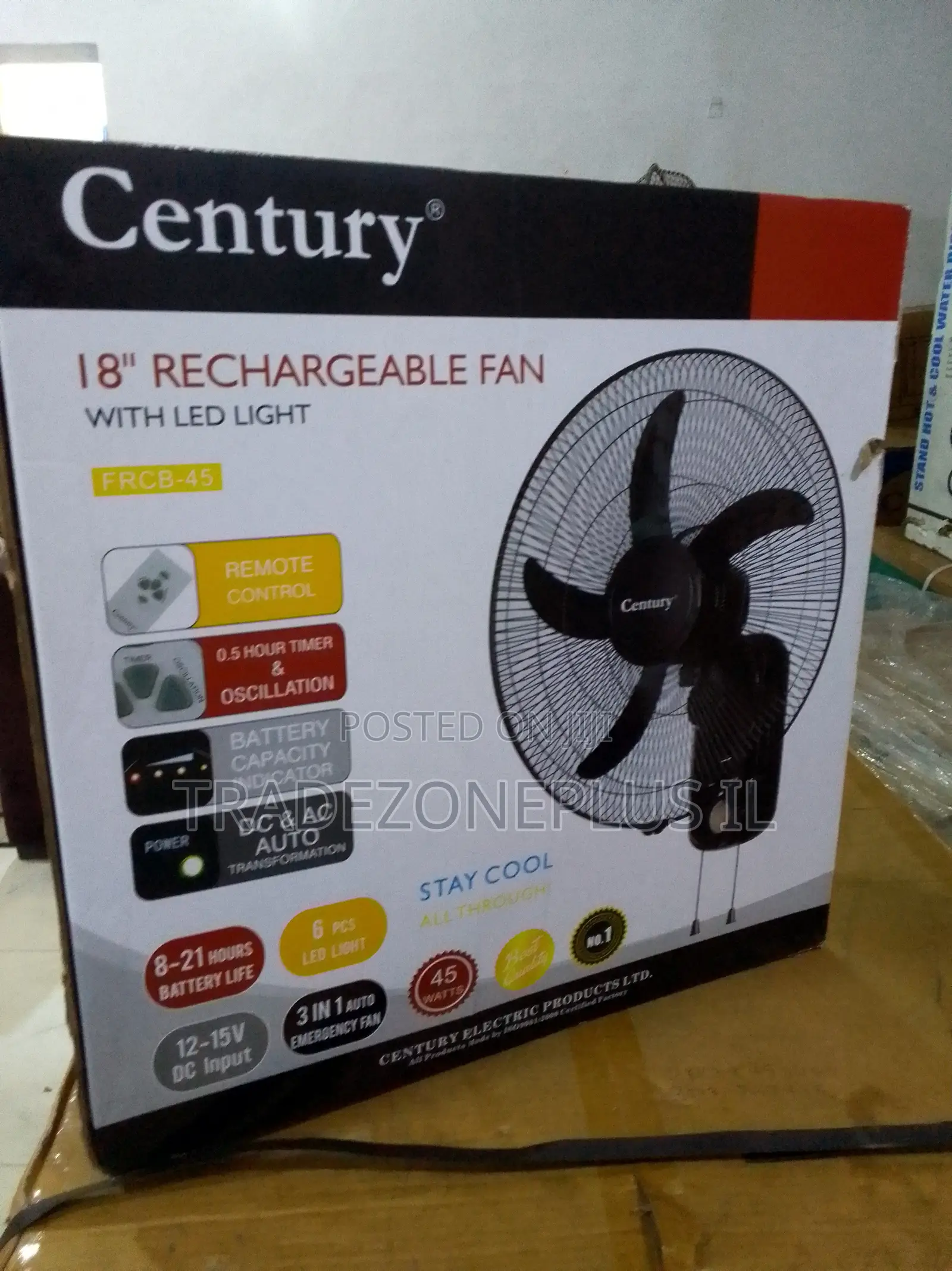 Century Rechargeable Fan With Battery Indicator