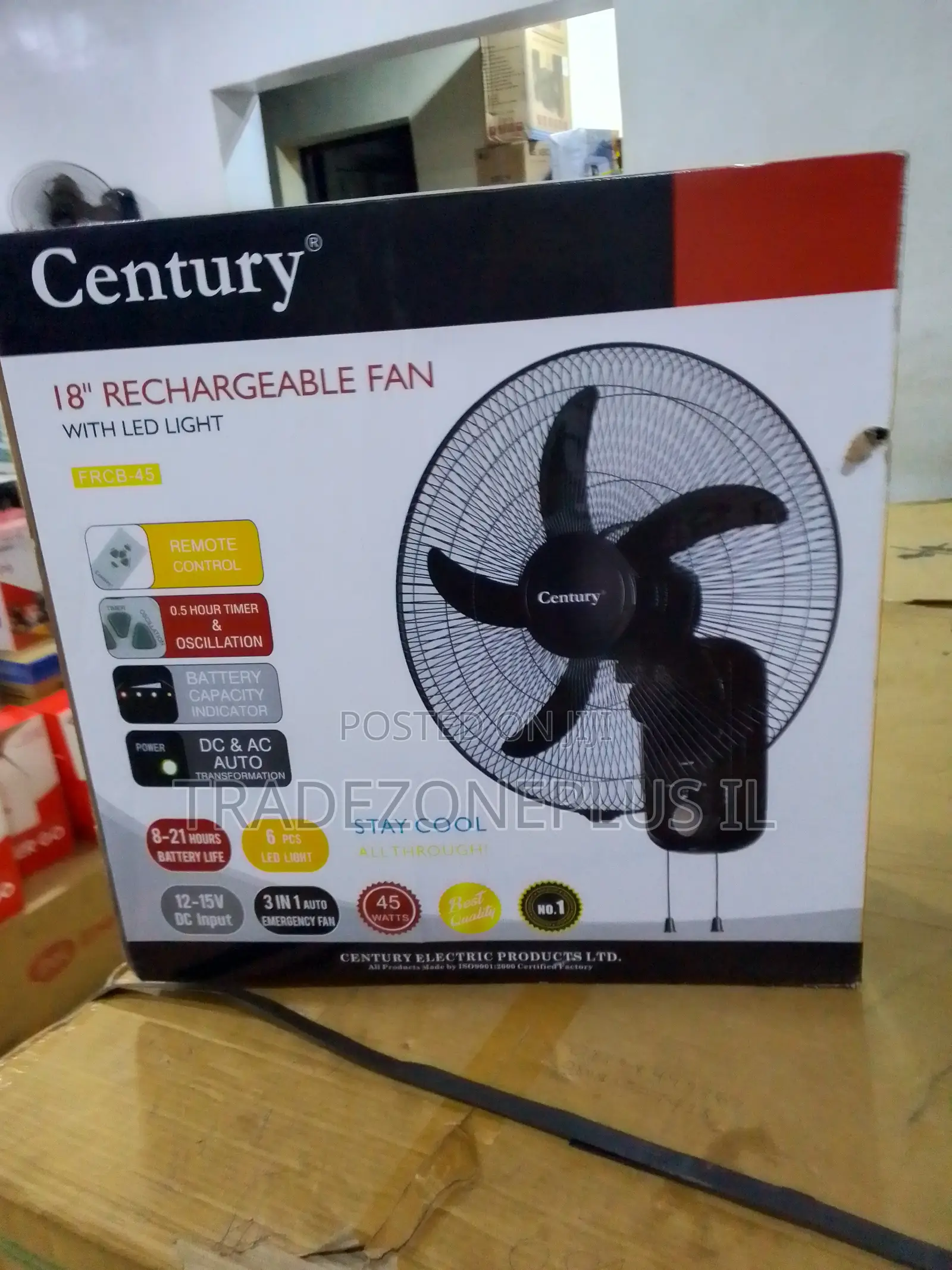 Century Rechargeable Fan With Battery Indicator